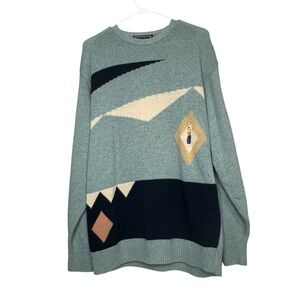 Vintage Crewneck Sweater Golf Novelty Mens Size M Lambswool Blend MOG Blue